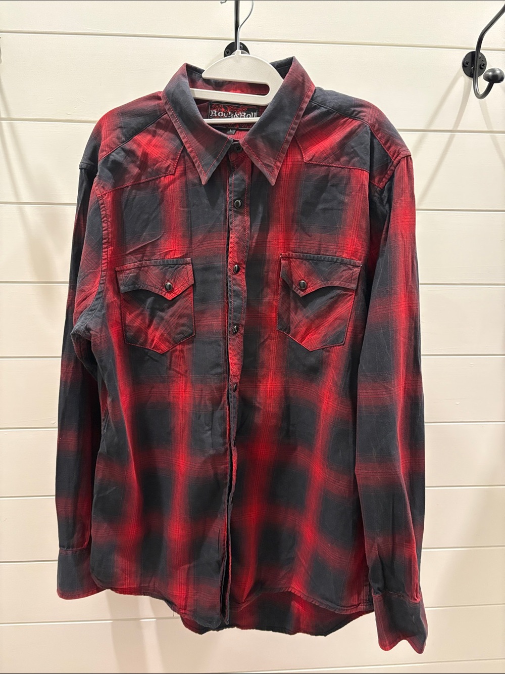 Men's Red Black Plaid Button-Up Shirt